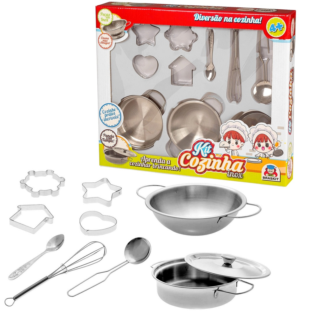 Jogo De Cozinha Infantil Panelinhas Em Inox 8904 - Braskit