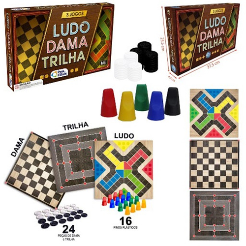 Comprar Jogos 3 em 1 Pais e Filhos Ludo, Dama e Trilha - Papelaria Real -  Escolar, Escritório, Artesanato