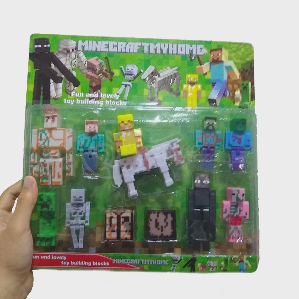 Kit 8 Bonecos Big Animais Blocos De Montar Minecraft em Promoção