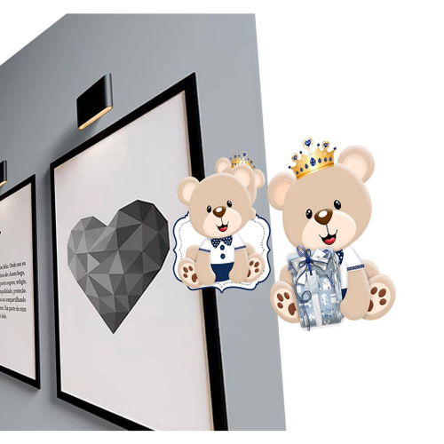 Placa Decorativa Infantil Desenho Urso Fofo Preto e Branco