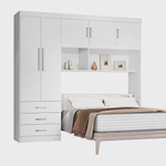Guarda Roupa Casal com Cabeceira Baú 5 Portas 3 Gavetas e Prateleiras Cancun Siena Móveis Branco