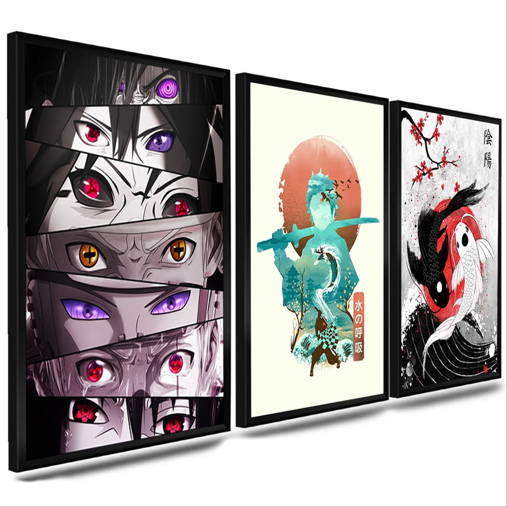 Quadros Decorativos Naruto Desenho Anime Kit 3 Peças