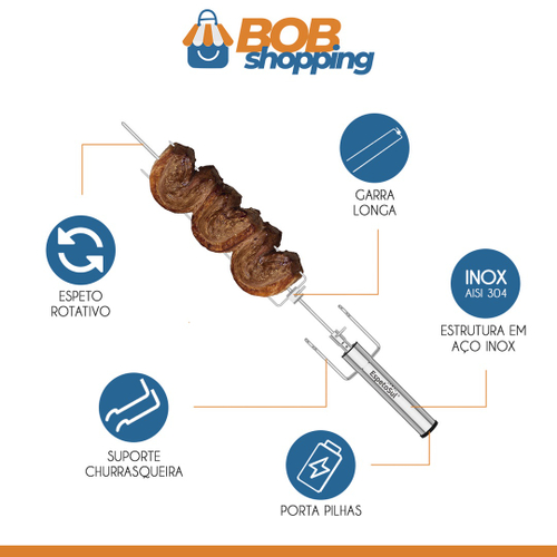 Espeto Giratório A Pilha Em Inox 36Hs De Uso - Brasero em Promoção na  Americanas