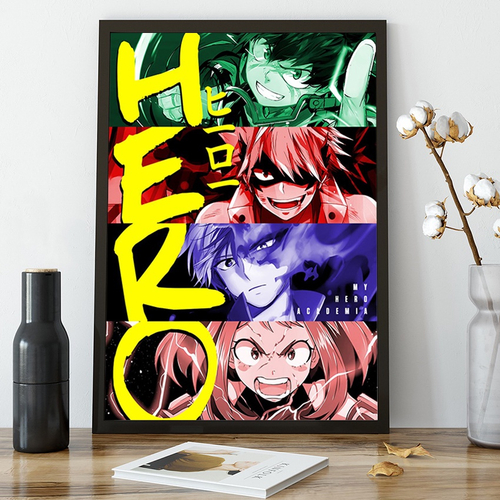 Quadro decorativo Personagens Boku no Hero Anime para sala quarto