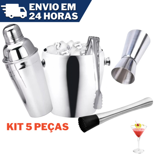 Kit Bar Coqueteleira 500ml Inox Completo 5 Peças Drinks no Shoptime