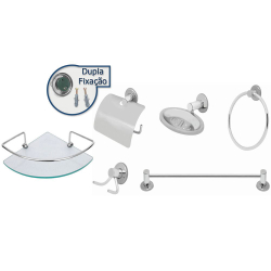 Kit Banheiro Inox 6pcs Com Porta Shampoo de Vidro 6mm Linha Stander Menor preço em Kit Banheiro Inox 6pcs Com Porta Shampoo de Vidro 6mm Linha Stander