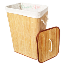 Menor preço em Cesto De Roupa Suja Retangular Em Bambu Forrado Com Tampa