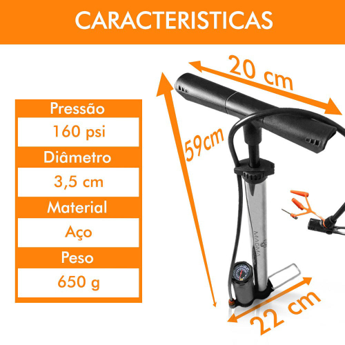 Bomba Encher Pneu Bicicleta Moto 60cm De Altura Profissional Em ...