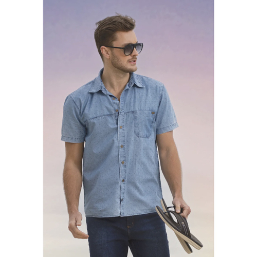 camisas jeans masculinas manga curta