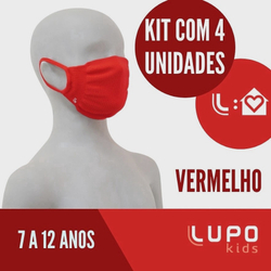 Máscara Lupo Infantil (Kit c/4) Virus BacOff - Vermelho Menor preço em Máscara Lupo Infantil (Kit c/4) Virus BacOff - Vermelho