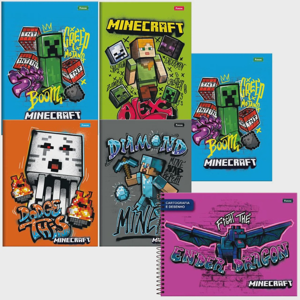 Caderno Cartografia Desenho Minecraft 80 folhas - Foroni