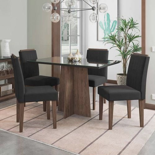 Conjunto de Mesa de Jantar Ana 120 X 80cm Tampo De Madeira Com Vidro Colado  e 4 Cadeiras Ana Castanho Veludo Preto VL07 New Ceval em Promoção na  Americanas