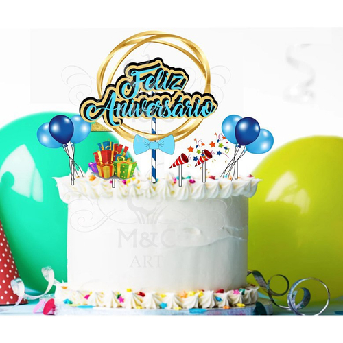 Decoração Para Bolo De Feliz Aniversário Masculino, Decoração De