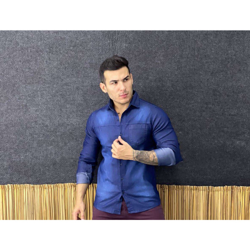 camisa jeans masculina slim