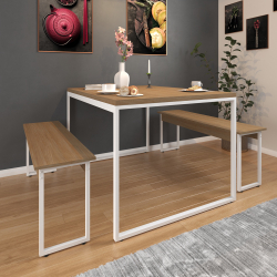 Conjunto Kit Mesa Sala Jantar 120 Com 2 Bancos Estilo Industrial Madeira Metal Branco Menor preço em Conjunto Kit Mesa Sala Jantar 120 Com 2 Bancos Estilo Industrial Madeira Metal Branco