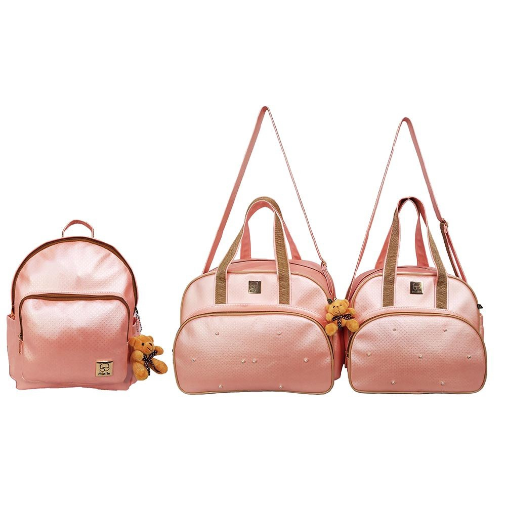 Mochila maternidade bebe menina menino miellu + trocador 2pçs rose