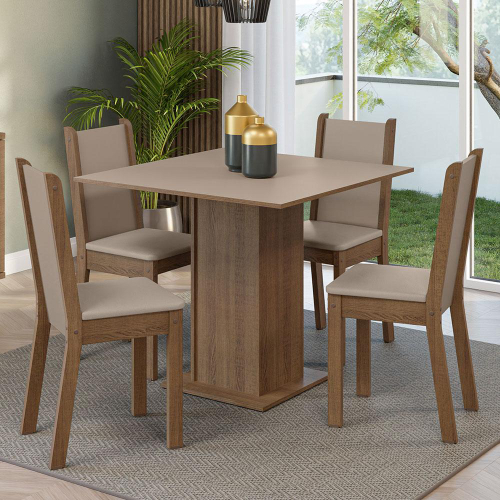 value=Conjunto Mesa 70x70 de Madeira com 4 Cadeiras Estofada Mel- Cod: 80524