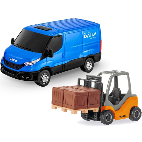 Caminhão Carreta Iveco + Empilhadeira Brinquedo Infantil Miniatura