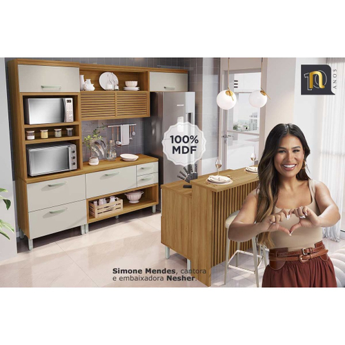 Cozinha 5 Peças Completa 100% MDF Princesa Freijó/Off White Nesher - Nesher