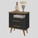 Mesa de Cabeceira Retro Alice 2 Gavetas Preto com Jequitiba - Poli Móveis