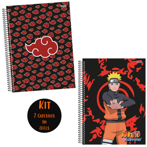 Kit 2un Caderno Naruto Uzumaki Espiral 1m 80fls Capa Dura