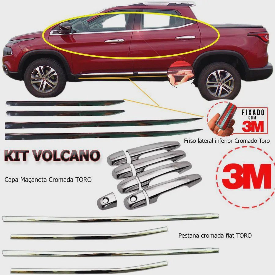 Kit Volcano Fiat Toro Pestanas Vidros Ma Aneta Cromada Friso