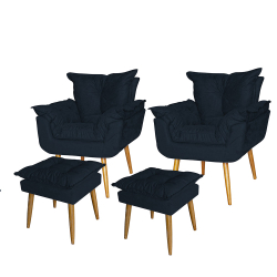 Kit 2 Poltronas + 2 Puff Opala Decorativo para Sala e RecepçãoSuede Azul Marinho Menor preço em Kit 2 Poltronas + 2 Puff Opala Decorativo para Sala e RecepçãoSuede Azul Marinho