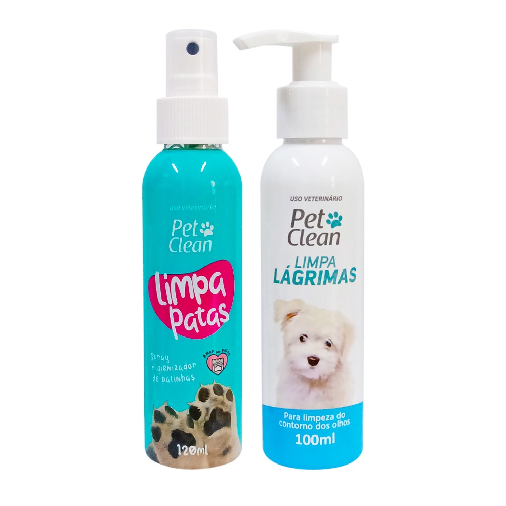 Pet Clean Limpa Patas 120ml Limpa Lagrimas Cães e Gatos 100ml em