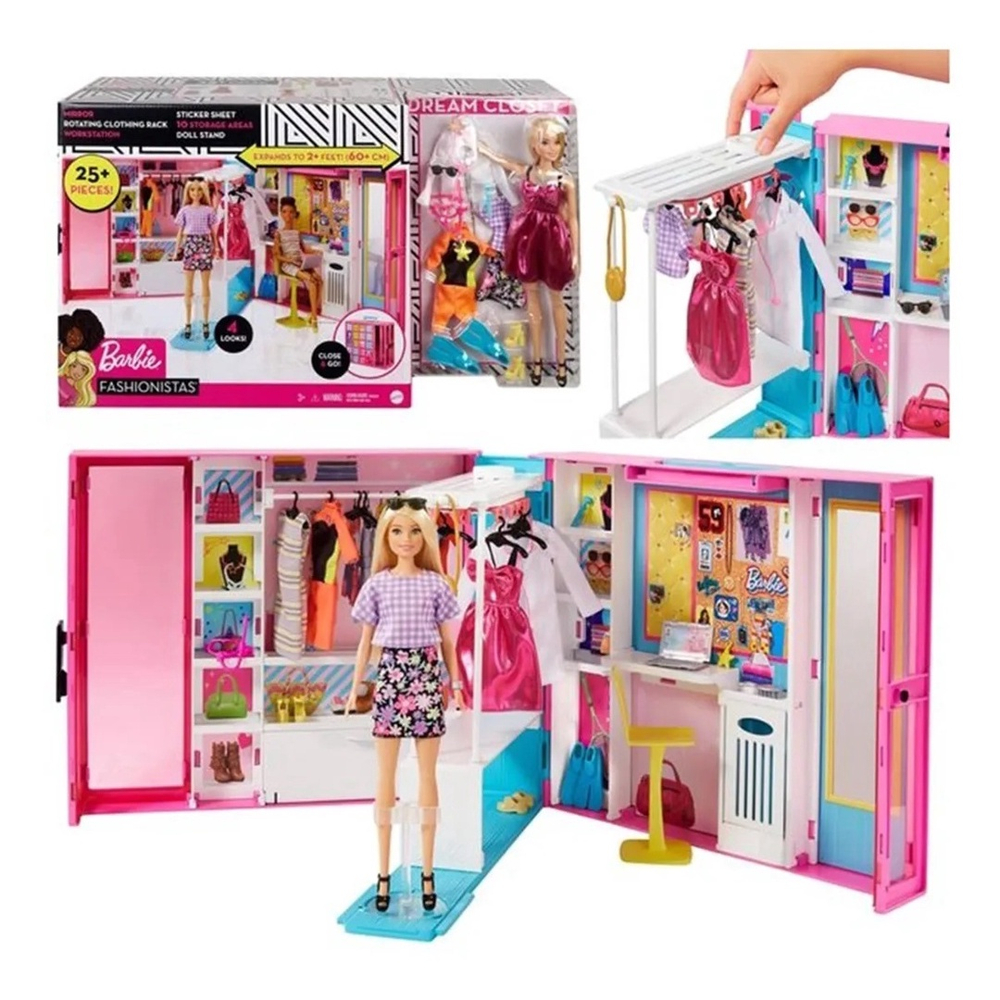 Playset com Boneca e Acessórios – Barbie Dream Closet – Novo