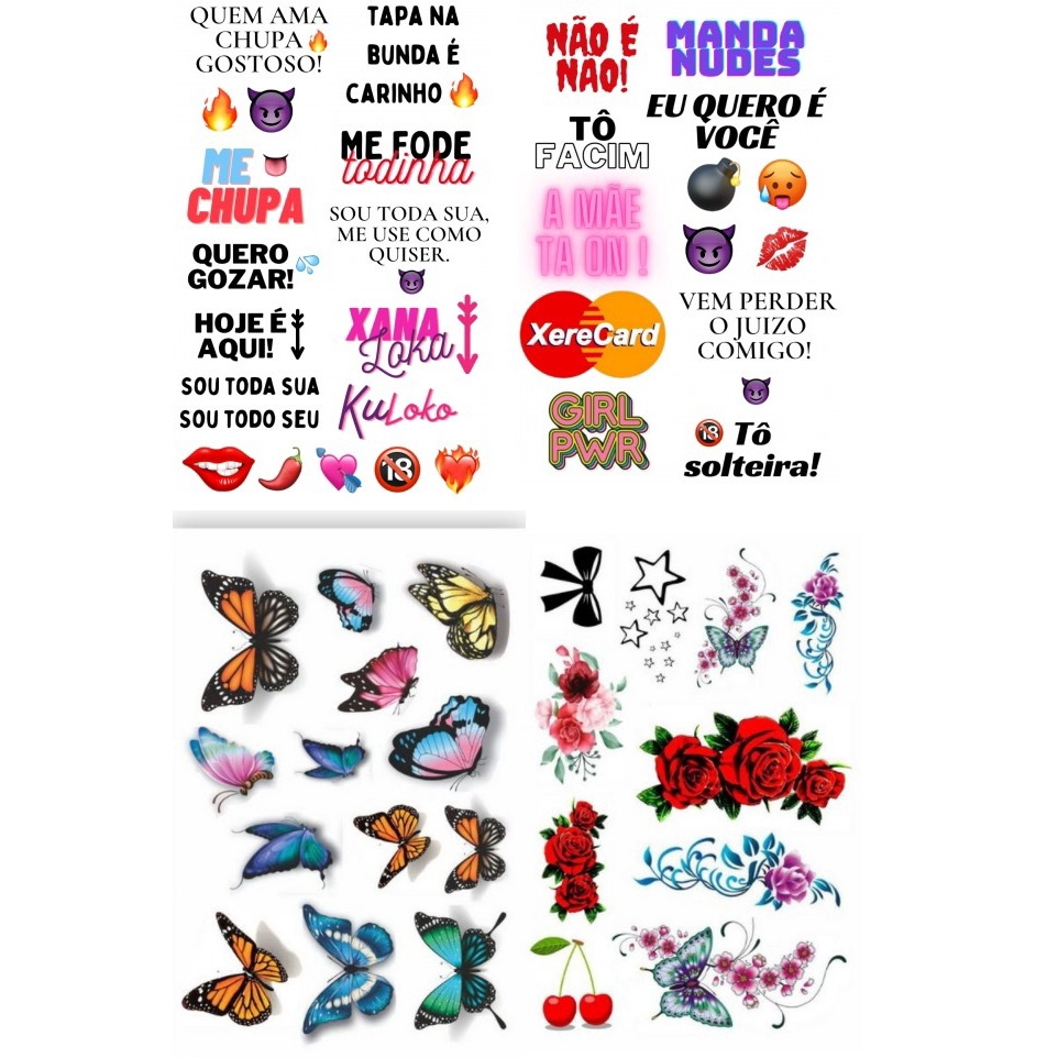 Kit com 4 cartelas tatuagem tatoo fake temporária carnaval 10x15cm em  Promoção na Americanas