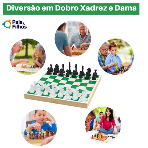 Jogo De Tabuleiro - Xadrez E Dama - Estratégia Dose Dupla Divertido - Pais  e Filhos Oficial