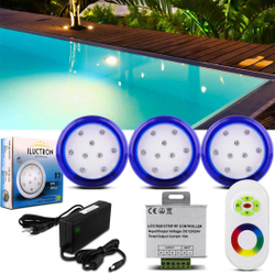 Kit 3 Luminárias LED Piscina Azul rgb 9W 2970LM 80mm com Controle Wireless Efeito Luz Modulo e Fonte Menor preço em Kit 3 Luminárias LED Piscina Azul rgb 9W 2970LM 80mm com Controle Wireless Efeito Luz Modulo e Fonte