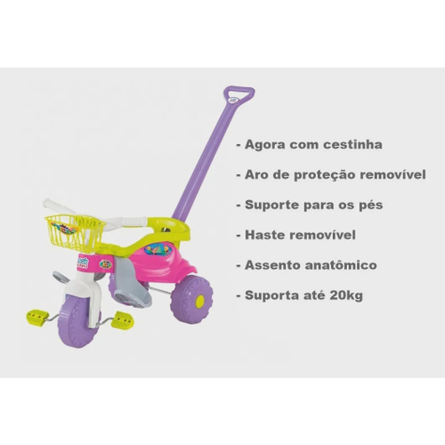 Motoca Triciclo Magic Toys Tico Tico Suporte Pés Brinquedo - Rosa - Rosa