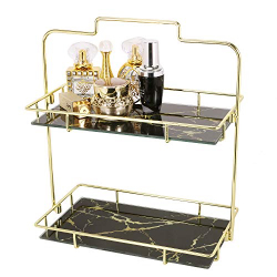 Prateleira organizadora de maquiagem simmer stone, cesta de armazenamento cosmético de 2 níveis com bandeja de vidro removível, rack organizador de vaidade de fio para cômoda, bancada, banheiro e muito mais, ouro Menor preço em Prateleira organizadora de maquiagem simmer stone, cesta de armazenamento cosmético de 2 níveis com bandeja de vidro removível, rack organizador de vaidade de fio para cômoda, bancada, banheiro e muito mais, ouro