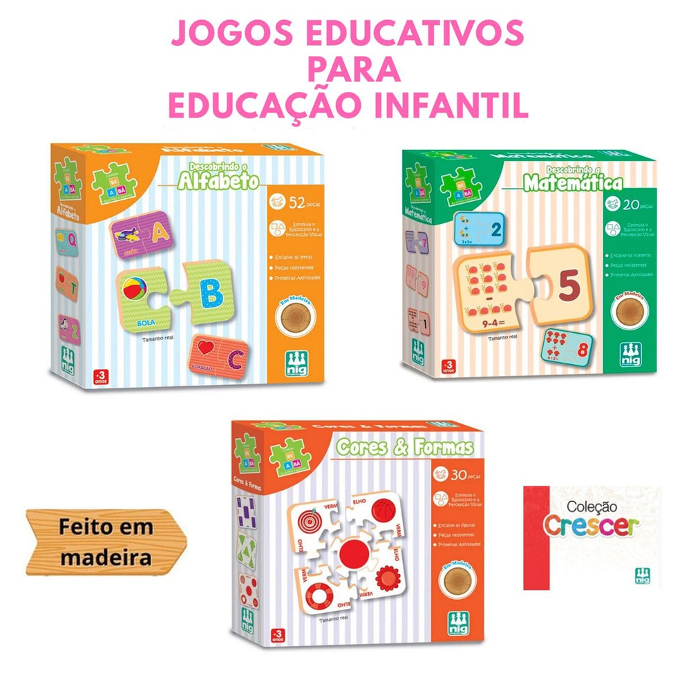 Kit Pedagógico Educativo Com 9 Jogos Madeira Nig Brinquedos no Shoptime