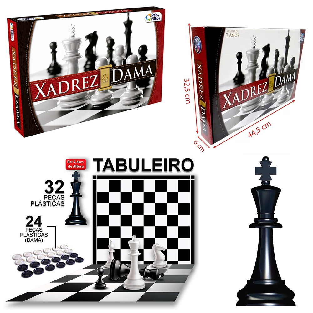 Dama Xadrez Tabuleiro Box 29 X 29 Jogo Educativo 2 Em 1