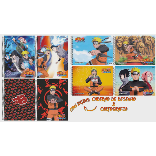 Kit 5 Cadernos Naruto Shippuden + Caderno Desenho Naruto - sd em