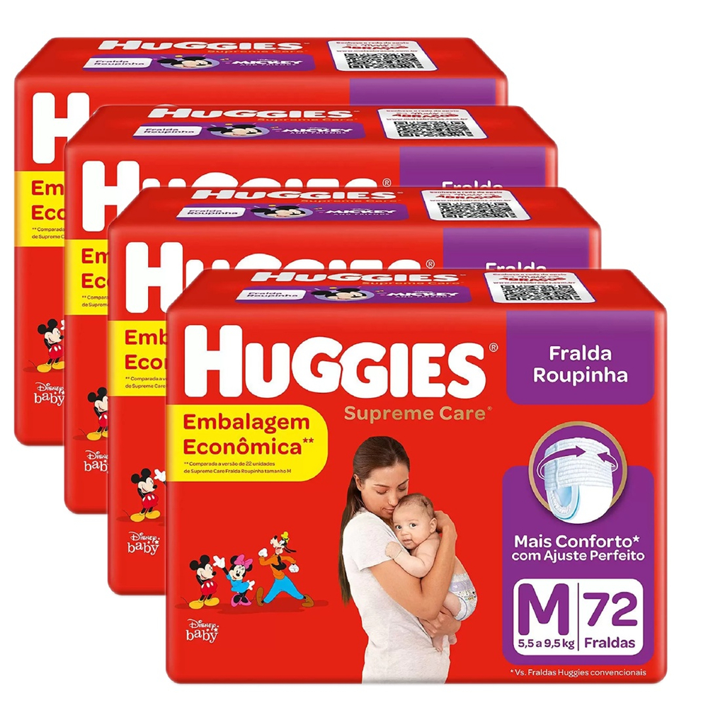 Kit Fraldas Huggies Supreme Care Roupinha Tam. M - 4 Pacotes Com 72 ...