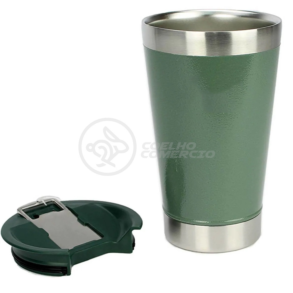 Copo Térmico Stanley Para Cerveja Café Aço Inox Com Abridor Verde