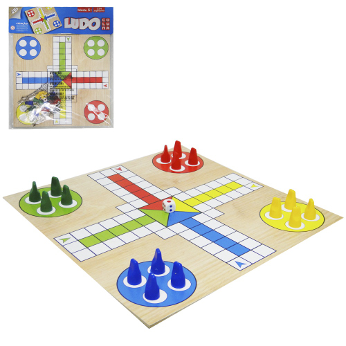 Jogo Ludo Com Tabuleiro De Madeira Mdf Com 16 Pinos E 1 Dado