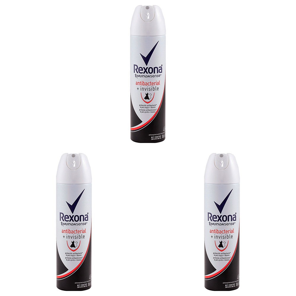 Kit Com 3 Desodorante Aerosol Rexona 48H Antibacterial + Invisible Sem ...