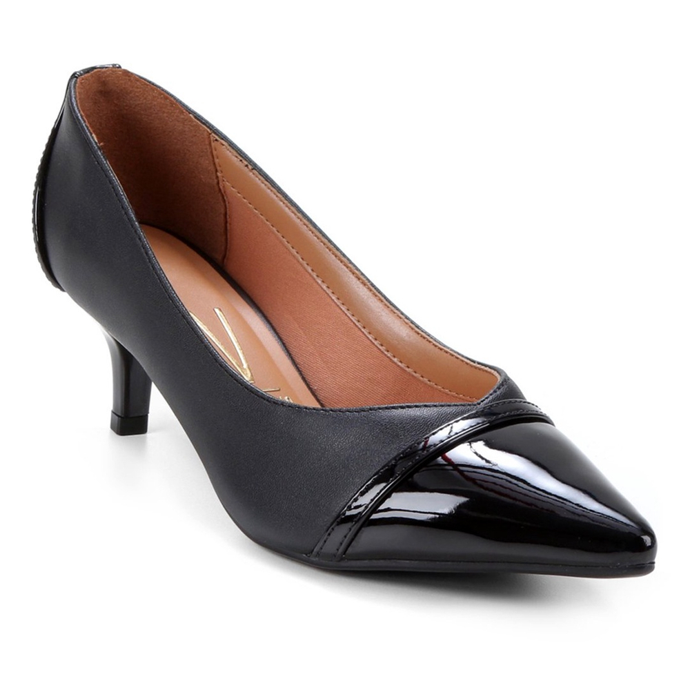 Scarpin vizzano bico fino salto store baixo preto