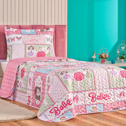 Kit Cobre Leito Infantil Menina Balão Estampado Dupla Face Tecido  Microfibra + Jogo de Cama - 5 Peças