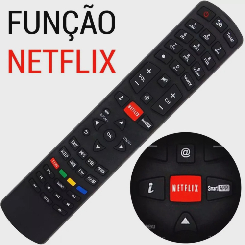 Controle Philco Remoto Smart Tv Led Lcd 3d Rc3100l03 Função Netflix Ph58e Ph55m Ph46m Ph39f Vc 7501