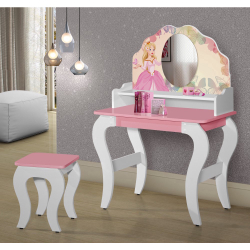 Penteadeira Encanto Infantil Branco e Rosa com espelho Valen Moveis Menor preço em Penteadeira Encanto Infantil Branco e Rosa com espelho Valen Moveis
