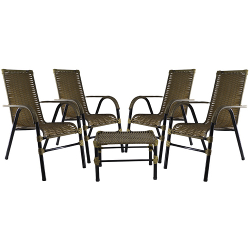 Conjunto De Mesa 4 Cadeira Jardim Varanda Fibra Sintética - R$ 2.140