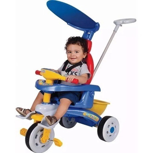 Triciclo Velotrol Motoca Infantil Empurrador Velocípede Bebê Cor Azul