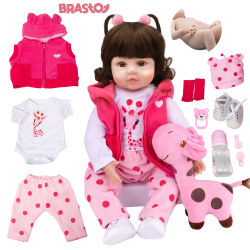 Brastoy Boneca Bebe Reborn Silicone Menina Girafinha Olhos Castanhos 48cm  Pode Dar Banho - Faz a Boa!