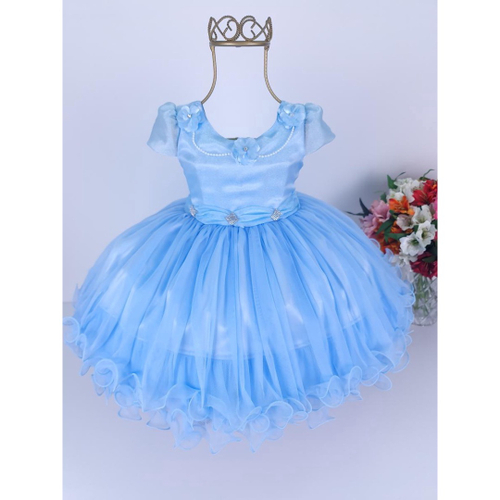 Vestido Cinderela Azul Celeste Infantil Menina Luxo - TEMÁTICOS