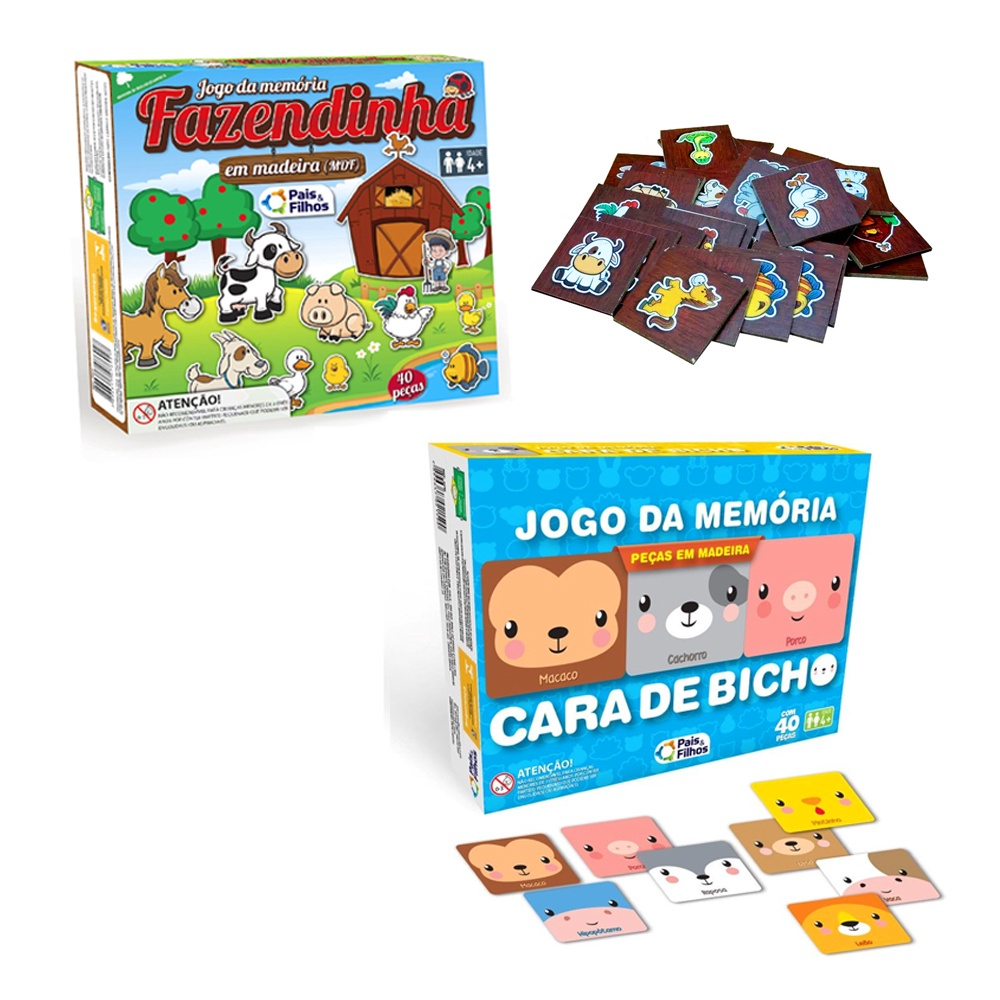 Jogo da Memória Fazendinha - Madeira - Brinquedos Pé de Jacaré